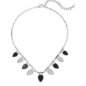 New Chaps Women's Silver Tone Small Frontal Necklace Jet Black Marble White